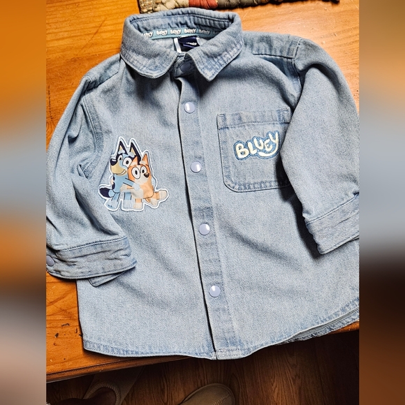 Bluey Kids Denim Button Down Shirt - Picture 1 of 4